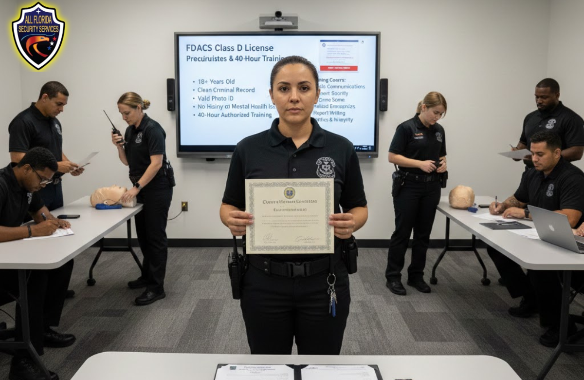 Unarmed Class D Security Guard Course at All Florida Security Training Center in Port St. Lucie, Florida.